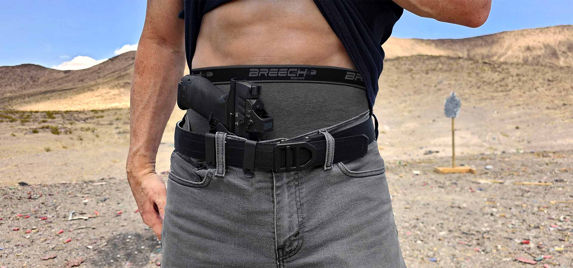 Breech Gear Boxer Briefs Conceal Carry Underwear Testing Breech Gear's moisture wicking mid-waisted boxer briefs protect against sweat in the hot desert.