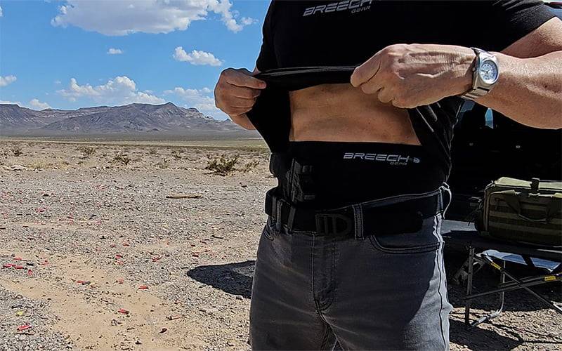 Wearing Breech Gear's conceal carry underwear in Stealth Black out in the desert.