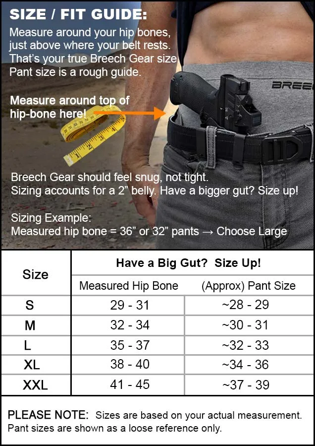 Breech Gear boxer briefs size chart