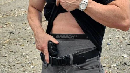 Breech Gear Mid-Rise series EXP concealed carry boxer briefs protects your skin from your IWB holster and firearm grip.
